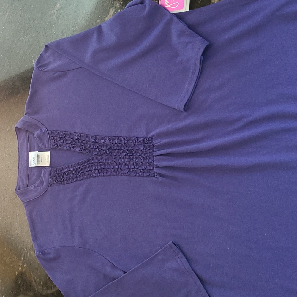 Just My Size V Neck w/Ruffles Tunic Blouse Top. Size 2X.  Purple  NWT - Picture 8 of 8